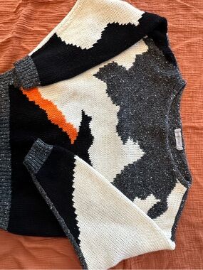 Vintage Esprit Colorblock Scoop Neck Sweater in Black, White, Gray & Orange